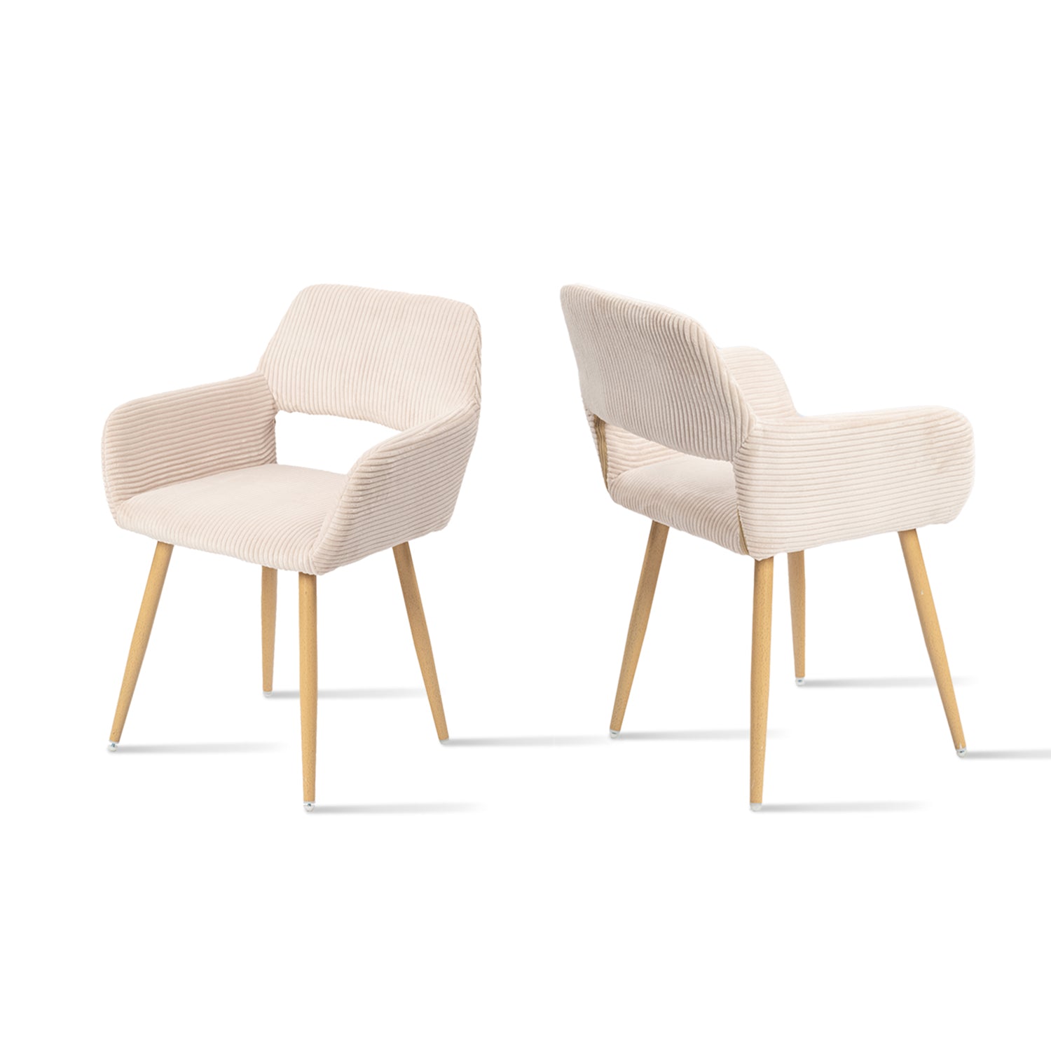 Set of 2 Scandinavian dining room armchairs with armrests in beige corduroy - CROMWELL CORDUROY