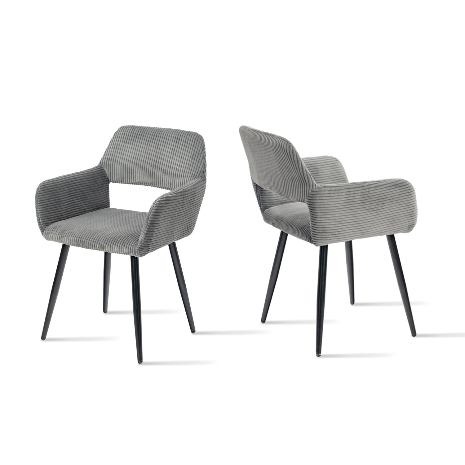 Lot de 2 fauteuils de salle à manger scandinaves avec accoudoirs en velours côtelé gris - CROMWELL CORDUROY