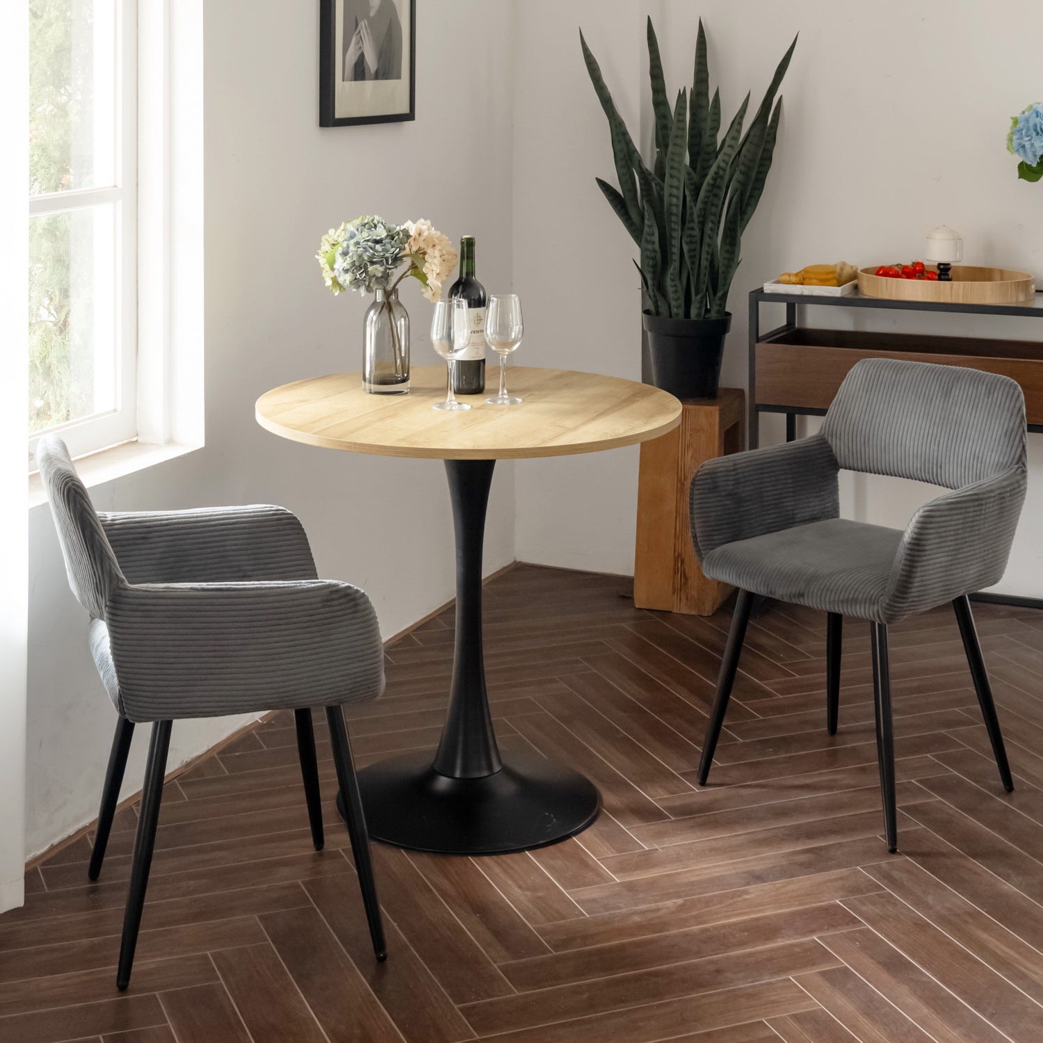 Juego de 4 sillones de comedor escandinavos con reposabrazos de pana gris - CROMWELL CORDUROY