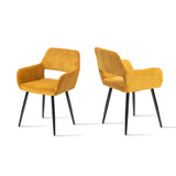 Lot de 2 fauteuils de salle à manger scandinaves avec accoudoirs en velours côtelé jaune safran - CROMWELL CORDUROY