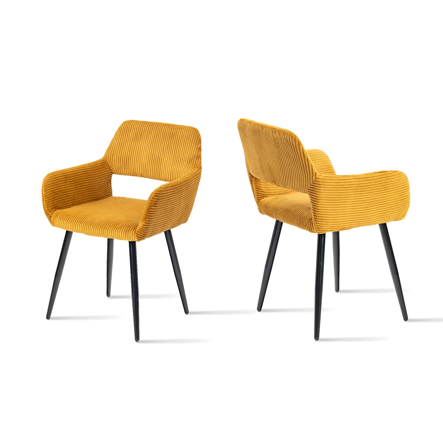 Lot de 2 fauteuils de salle à manger scandinaves avec accoudoirs en velours côtelé jaune safran - CROMWELL CORDUROY