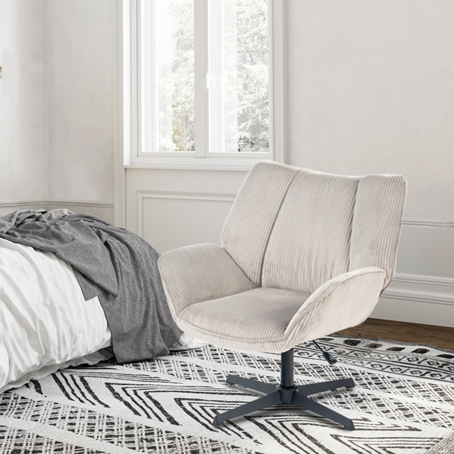 Sillón de ocio giratorio regulable con reposabrazos de pana gris - DUROTHIL