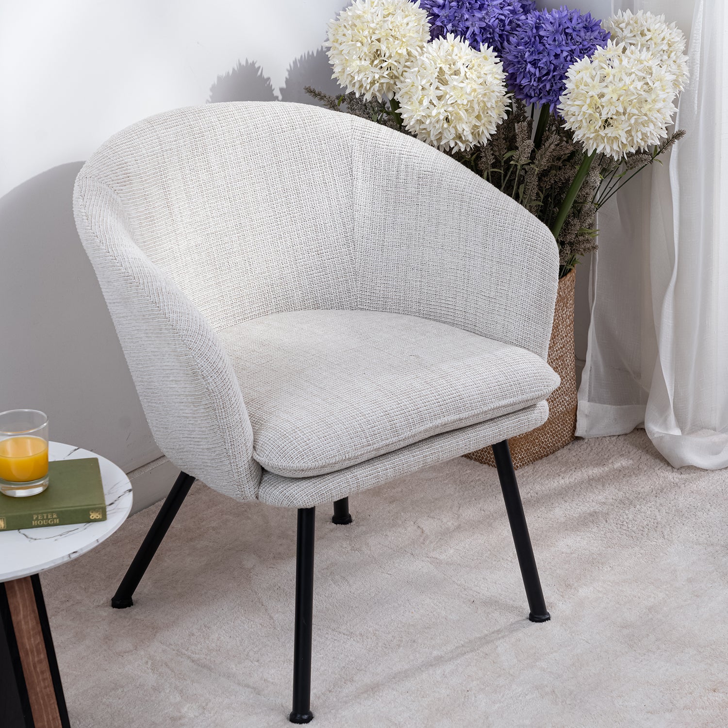 Fauteuil de détente Contemporain en tissu beige, structure robuste en métal noir - DIXIER FABRIC BEIGE