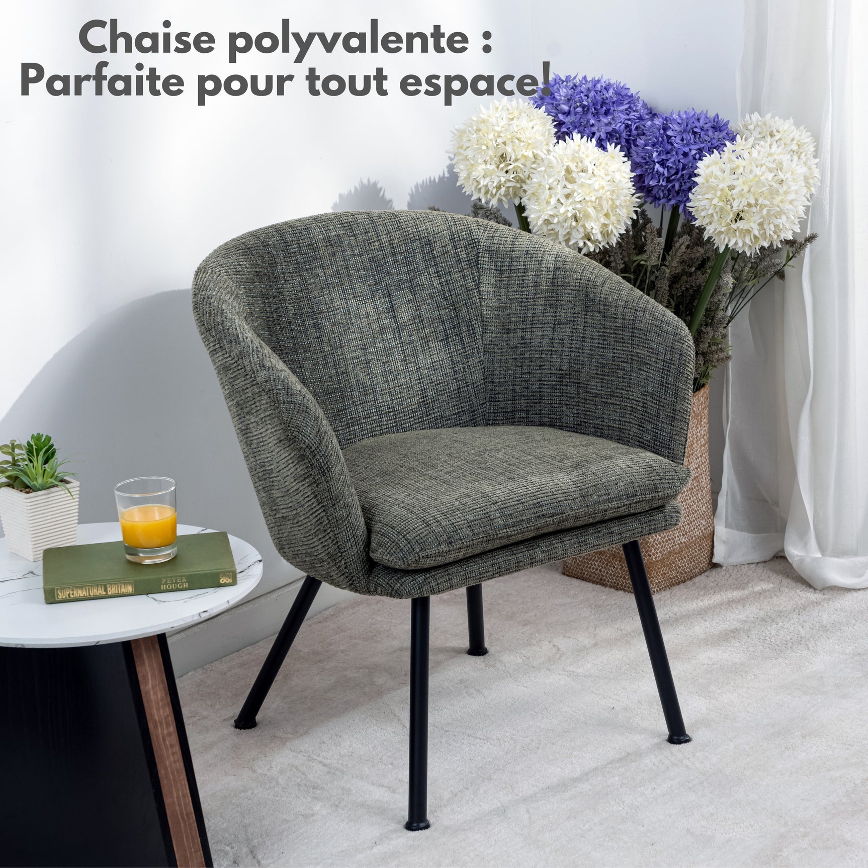 Poltrona relax moderna in tessuto verde scuro, robusta struttura in metallo nero - DIXIER TESSUTO VERDE SCURO