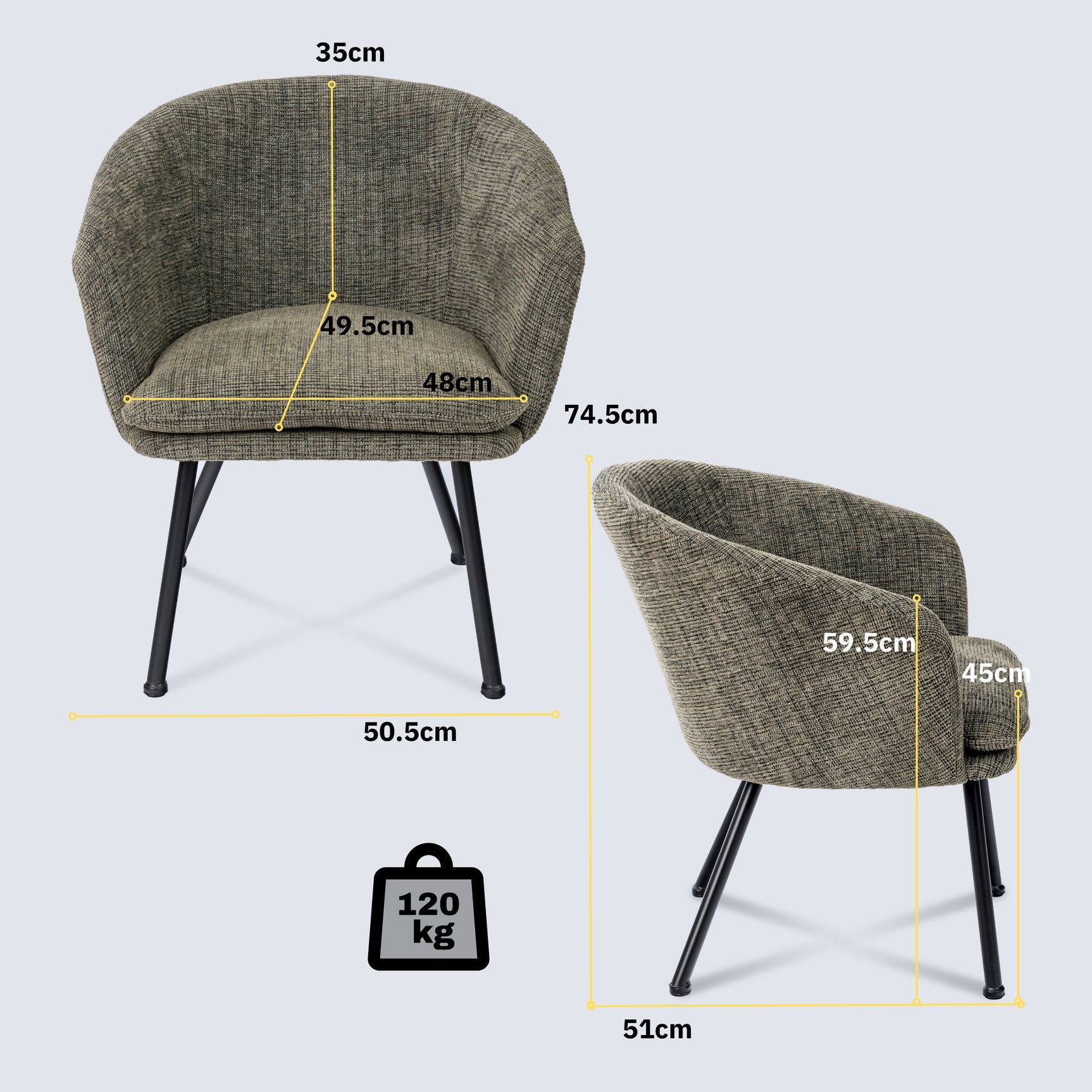 Fauteuil de détente Contemporain en tissu vert foncé, structure robuste en métal noir - DIXIER FABRIC DARK GREEN