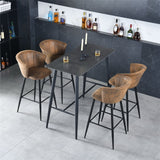 Lot de 6 tabourets de bar rétro industriels, en suédine effet suède/daim, avec pieds et repose pieds en métal noir - DONCIC BAR CHAIR SUEDE 6PCS