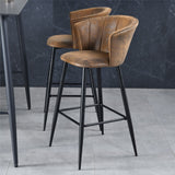 Lot de 6 tabourets de bar rétro industriels, en suédine effet suède/daim, avec pieds et repose pieds en métal noir - DONCIC BAR CHAIR SUEDE 6PCS