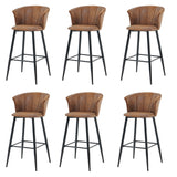 Lot de 6 tabourets de bar rétro industriels, en suédine effet suède/daim, avec pieds et repose pieds en métal noir - DONCIC BAR CHAIR SUEDE 6PCS