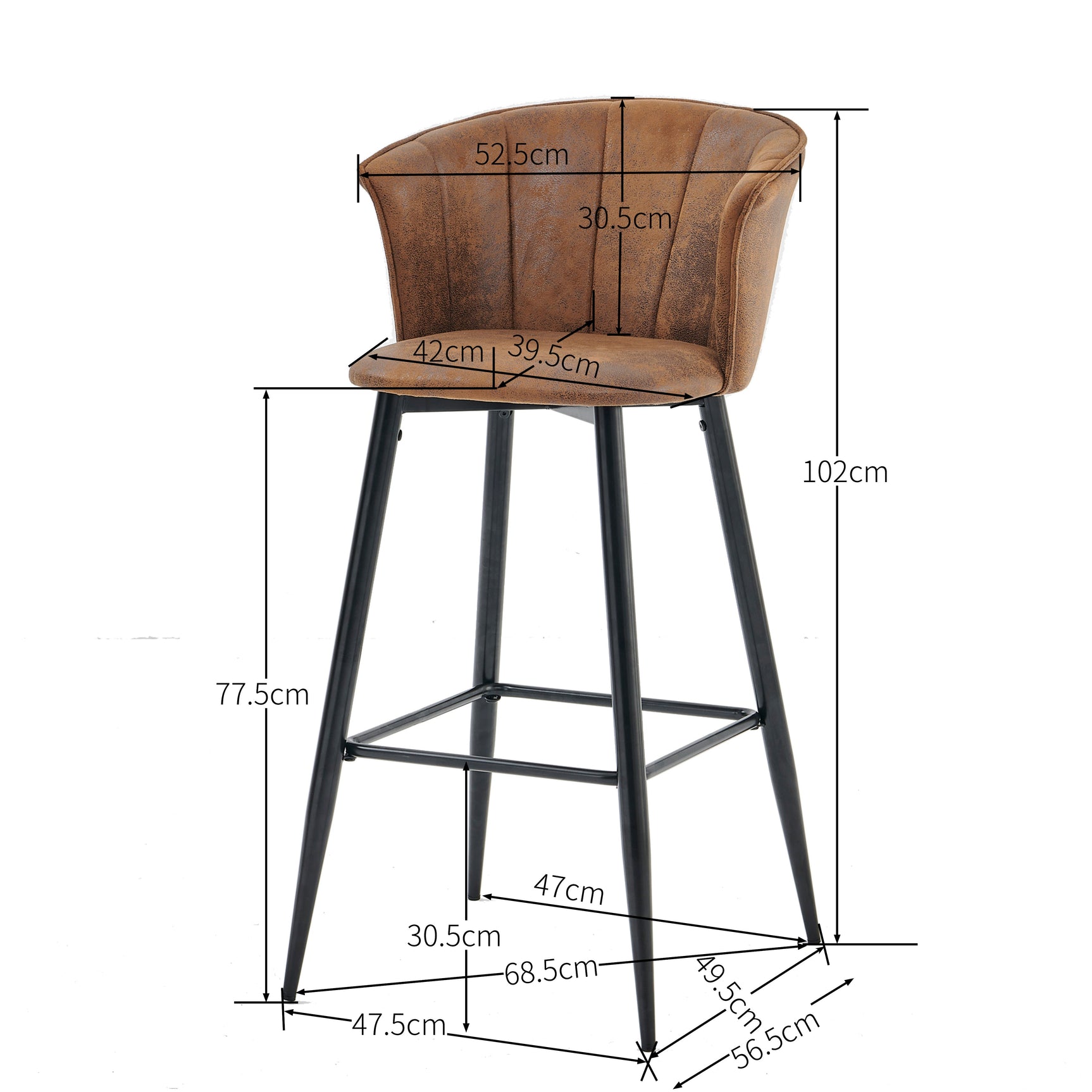 Conjunto de 4 taburetes de bar industriales con brazos y respaldo de ante - DONCIC BAR