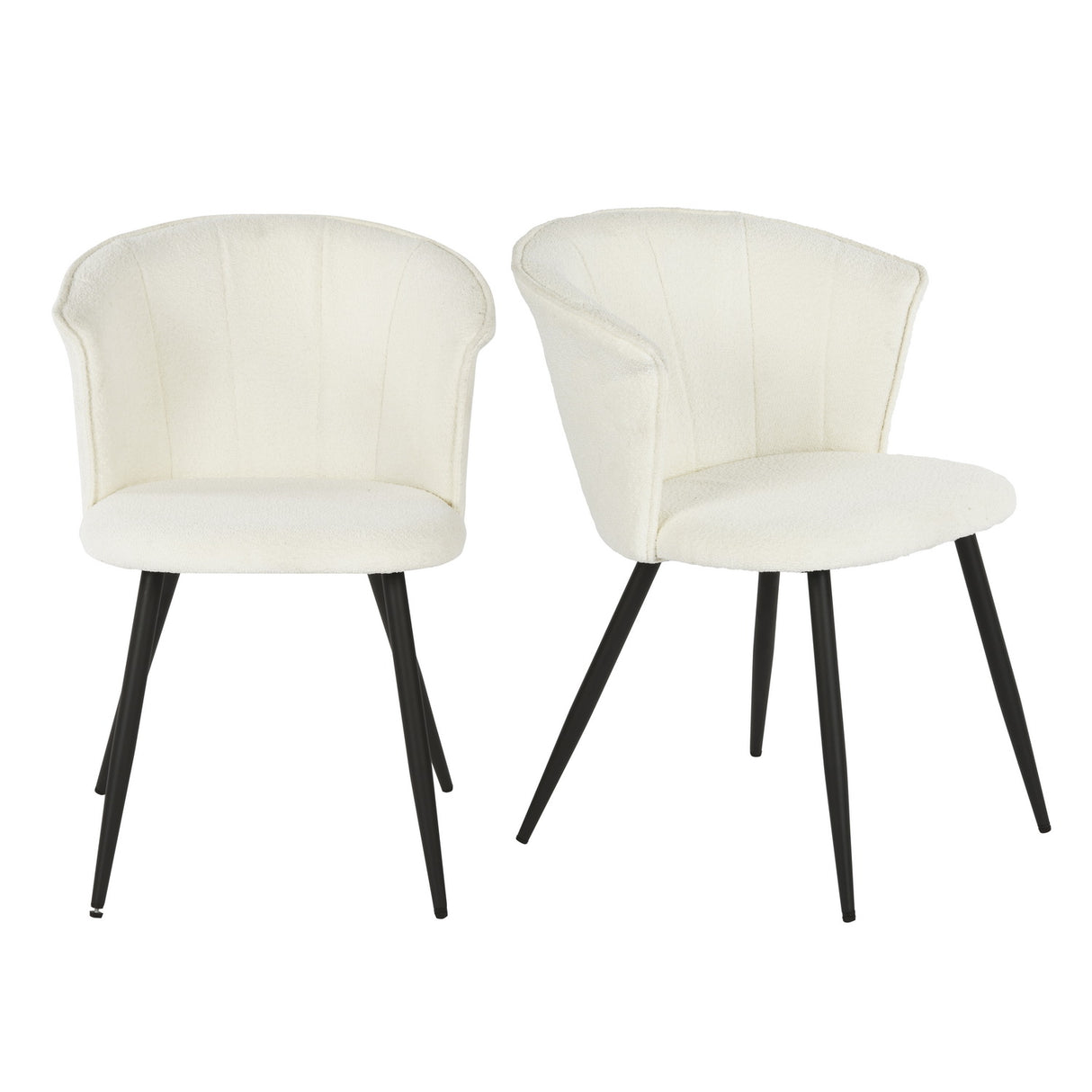 Lot de 2 chaises scandinaves de salle à manger en tissu bouclette imitation peau de mouton, pieds en métal noir - DONCIC DINING CHAIR CREAM