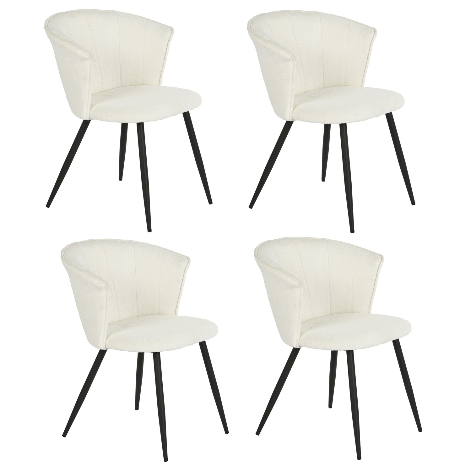 Set mit 4 skandinavischen Esszimmerstühlen aus Frotteestoff mit Schaffellimitat und schwarzen Metallbeinen – DONCIC DINING CHAIR CREAM 4PCS