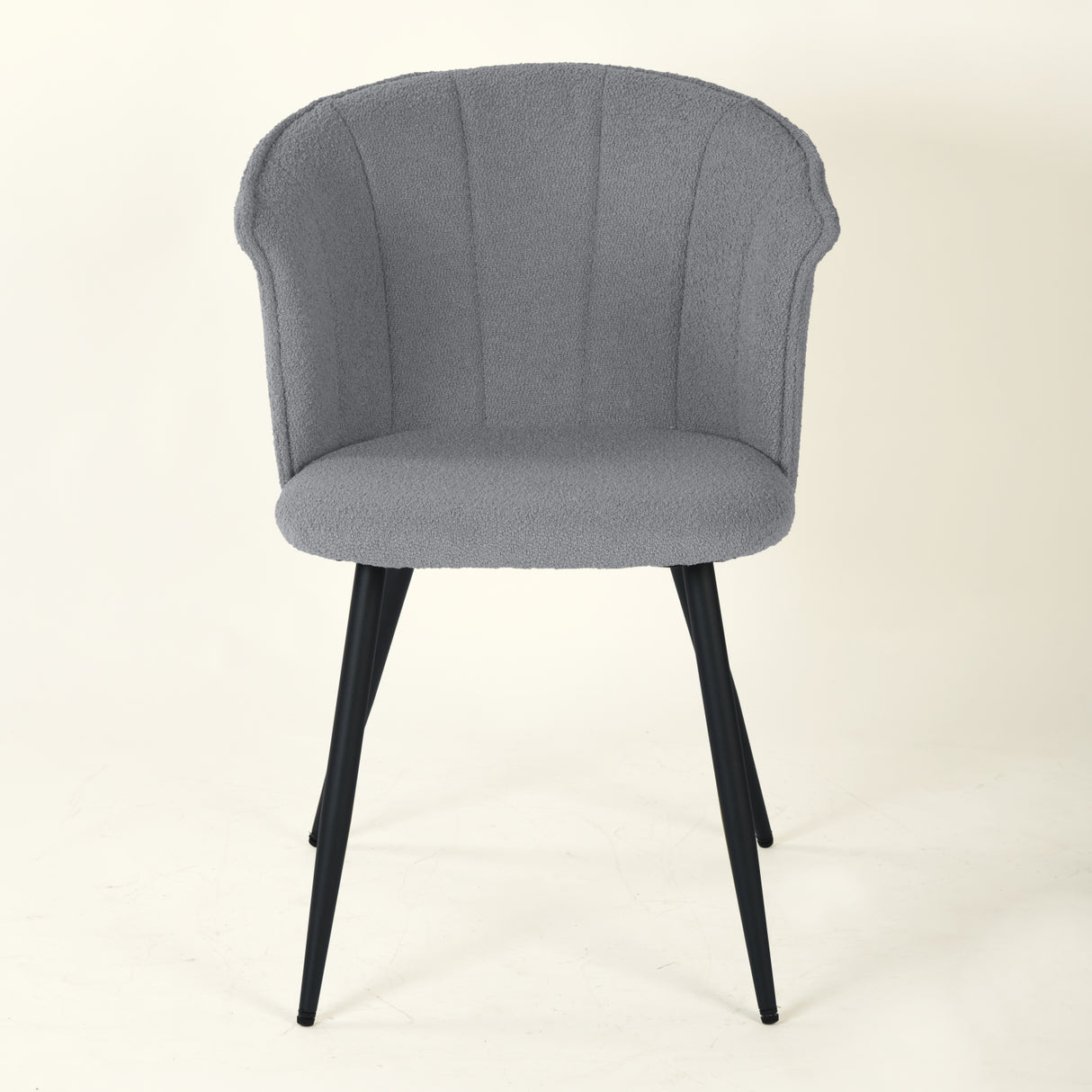 Lot de 2 chaises de salle à manger rétro en tissu bouclette gris, pieds en métal noir - DONCIC DINING CHAIR GREY