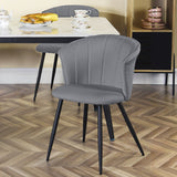 Lot de 2 chaises de salle à manger rétro en tissu bouclette gris, pieds en métal noir - DONCIC DINING CHAIR GREY