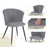 Lot de 2 chaises de salle à manger rétro en tissu bouclette gris, pieds en métal noir - DONCIC DINING CHAIR GREY