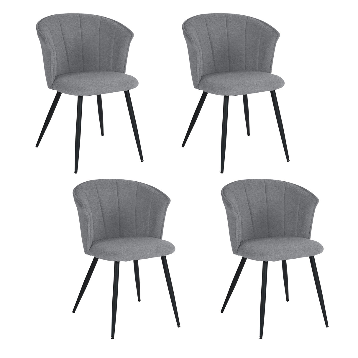 Lot de 4 chaises de salle à manger rétro en tissu bouclette gris, pieds en métal noir - DONCIC DINING CHAIR GREY 4PCS