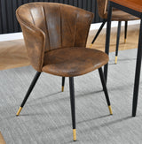 Set of 6 retro suede dining room chairs, black and gold metal legs, DONCIC SUEDE BROWN BG 6PCS