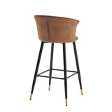 Set di 6 sgabelli da bar in stile retrò industriale e vintage, braccioli e schienale rivestiti in pelle scamosciata - DONCIC BAR CHAIR SUEDE BG 6PCS