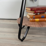 Side table, industrial style round end table with 2 levels in black metal and oak imitation wood - KONYA TARRANT