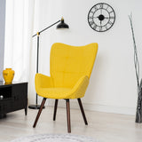 Sillón escandinavo acolchado con reposabrazos amarillos, patas de madera oscura - BOGDAN YELLOW DARK WOOD LEG