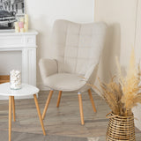 Scandinavian armchair with armrests in beige fabric with stitching - FUNKEL