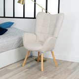 Scandinavian armchair with armrests in beige fabric with stitching - Funkel