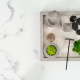 Contemporary style square coffee table, marble effect wooden tray, black metal structure - facto