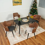 Set di 4 sedie per sala da pranzo industriali in similpelle PU marrone e tessuto beige chiaro, AKANJI PU LIGHT BEIGE 4PCS