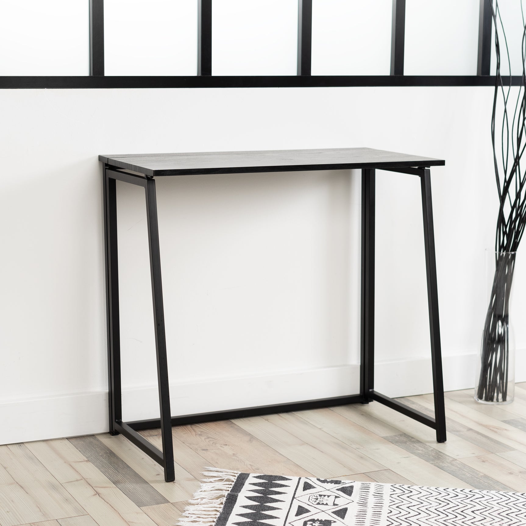 Foldable Industrial Computer Desk/Table in Wood and Black Metal - ASCOLI BK