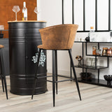 Lot de 6 tabourets de bar rétro industriels, en suédine effet suède/daim, avec pieds et repose pieds en métal noir - DONCIC BAR CHAIR SUEDE 6PCS