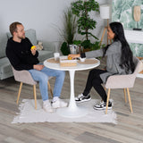 Table Salle à Manger Ronde Scandinave 2-4 Personnes pour Salon Cuisine, en Bois d'ingénierie et métal, Blanc - CLIFT WHITE B