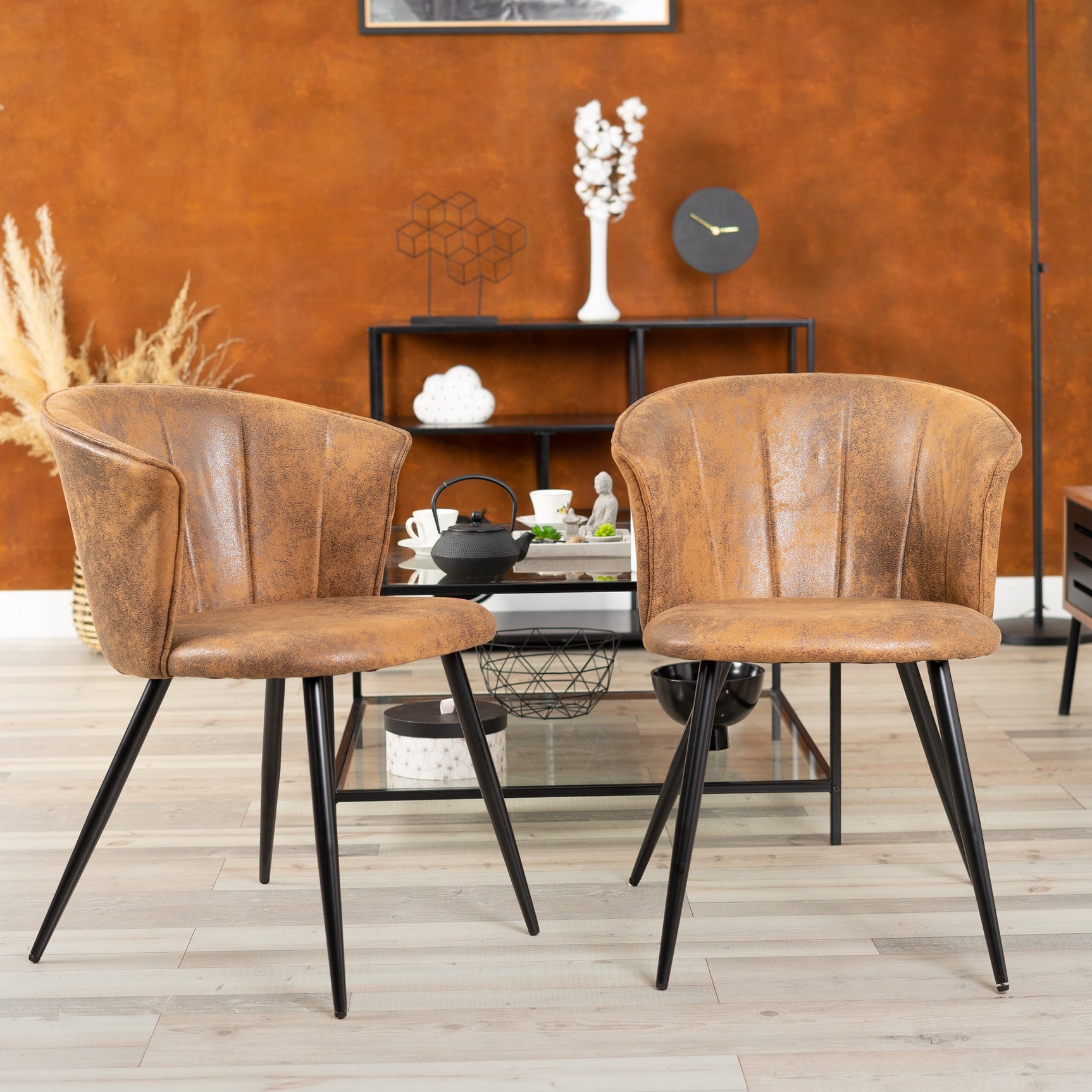 Set of 4 industrial suede dining room chairs, DONCIC DINING CHAIR SUEDE 4PCS