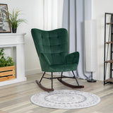 Fauteuil à bascule allaitement scandinave avec accoudoirs en velours vert foncé à surpiqûres - FUNKEL