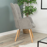 Scandinavian armchair with padded back, in gray fabric with stitching, solid wood legs - FUNKEL FABRIC GRAY NATURAL WOOD LEG