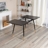 Table de salle à manger rétro style industriel, extensible en bois MDF noir pour 4 à 6 personnes, pieds en métal noir et doré, WHALEN DARK WOOD STRETCH TABLE BG