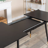 Table de salle à manger rétro style industriel, extensible en bois MDF noir pour 4 à 6 personnes, pieds en métal noir et doré, WHALEN DARK WOOD STRETCH TABLE BG