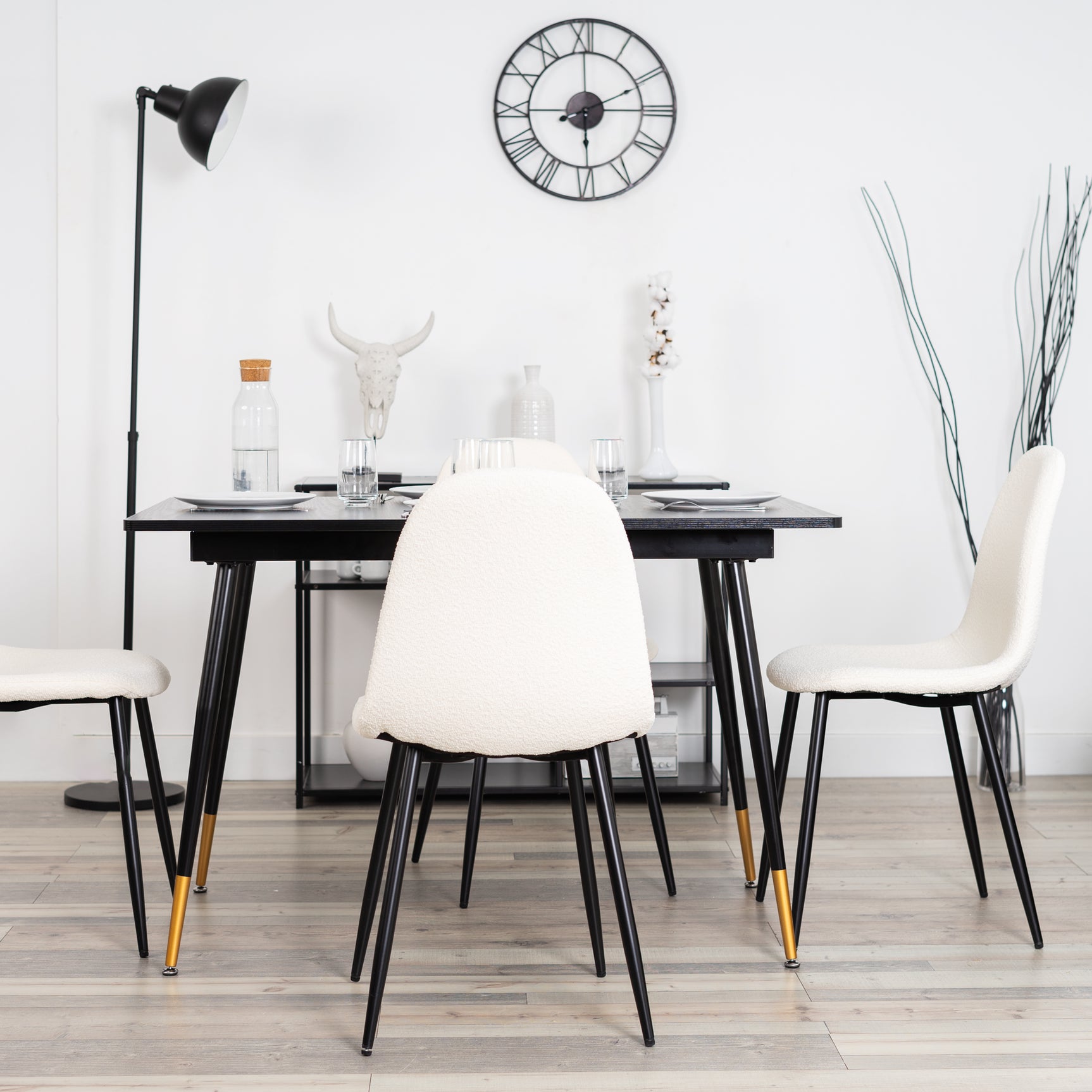 Set of 4 industrial dining room chairs in French terry fabric - CHARLTON CREAM