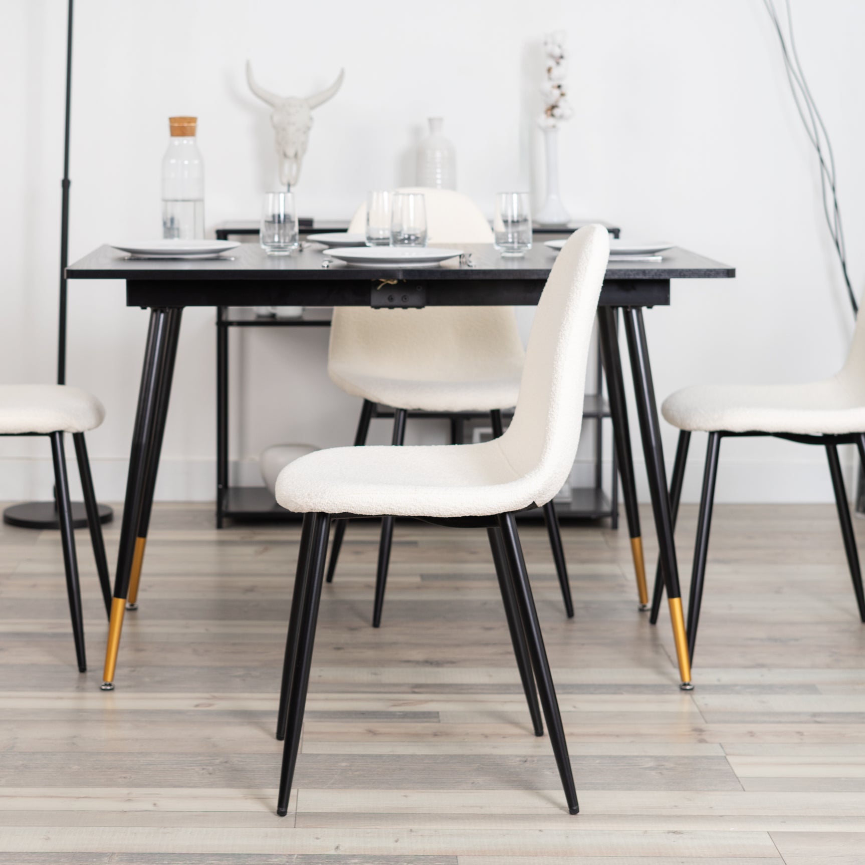 Set of 4 industrial dining room chairs in French terry fabric - CHARLTON CREAM