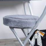 Lot de 4 chaises/tabourets pliantes, coussin rond en tissu gris effet fourrure, avec dossier et repose-pieds - ERNST PLUSH GREY