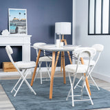 Set of 4 folding chairs/stools, round cushion in white fur-effect fabric, with backrest and footrest - ERNST PLUSH WHITE