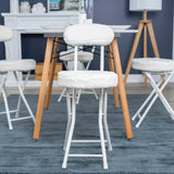 Lot de 4 chaises/tabourets pliants, coussin ronde en tissu blanc effet fourrure, avec dossier et repose-pieds - ERNST PLUSH WHITE