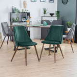 Lot de 2 chaises de salle à manger rétro en tissu vert foncé, assise rembourrée, pieds en métal imitation bois foncé, SMEG TIAANIUM 32MM