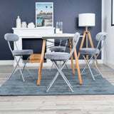 Set of 4 folding chairs/stools, round cushion in gray fur-effect fabric, with backrest and footrest - ERNST PLUSH GRAY