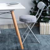 Set of 4 folding chairs/stools, round cushion in gray fur-effect fabric, with backrest and footrest - ERNST PLUSH GRAY