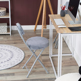 Set of 4 folding chairs/stools, round cushion in gray fur-effect fabric, with backrest and footrest - ERNST PLUSH GRAY