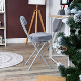 Set of 4 folding chairs/stools, round cushion in gray fur-effect fabric, with backrest and footrest - ERNST PLUSH GRAY