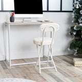 Set of 4 folding chairs/stools, round cushion in white fur-effect fabric, with backrest and footrest - ERNST PLUSH WHITE