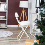 Set of 4 folding chairs/stools, round cushion in white fur-effect fabric, with backrest and footrest - ERNST PLUSH WHITE