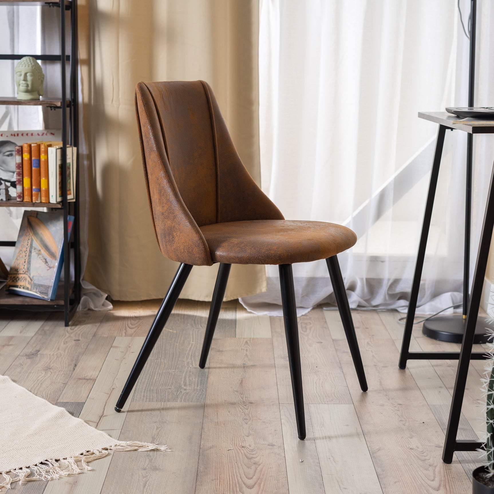 Set of 6 retro dining room chairs, industrial style, in suede fabric, black metal legs - SMEG SUEDE BROWN 6PCS