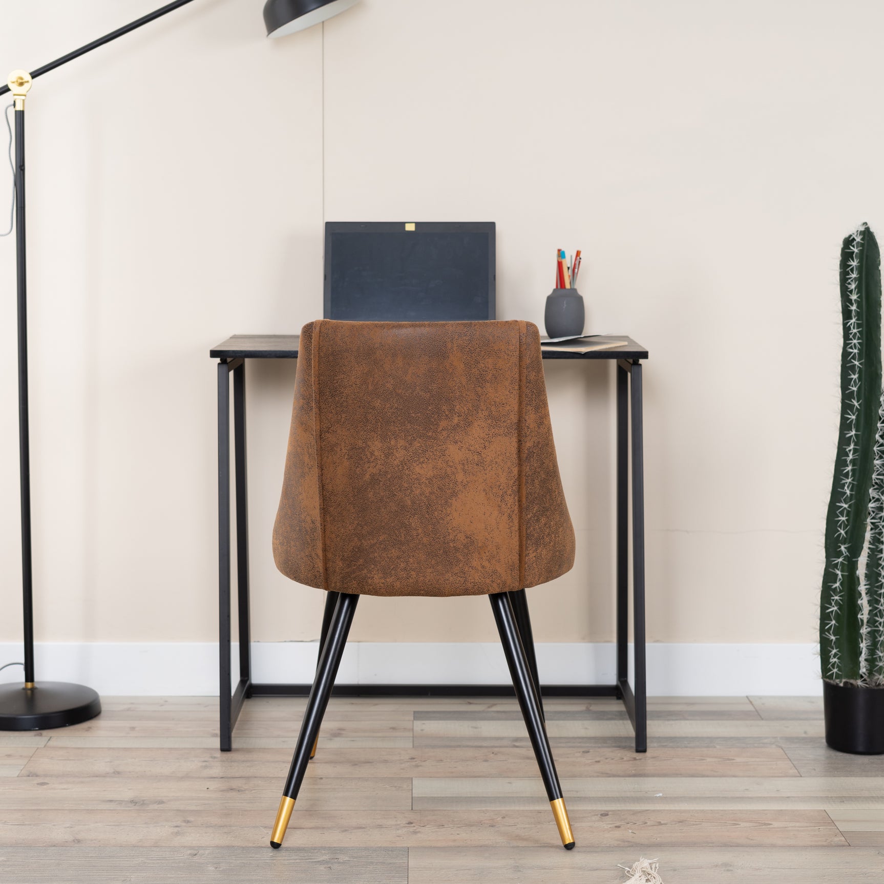 Set of 2 suede dining room chairs, black and gold metal legs, SMEG SUEDE BROWN BG