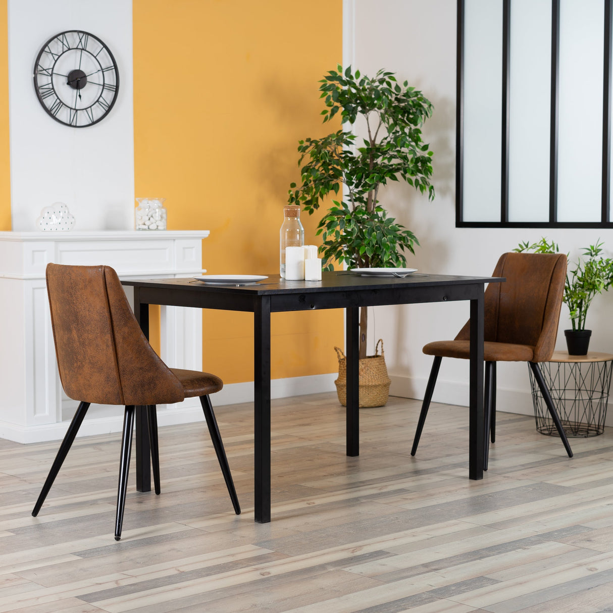 Set di 4 sedie per sala da pranzo retrò, stile industriale, in tessuto scamosciato, gambe in metallo nero - SMEG SUEDE MARRONE 4 PZ